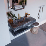 MONDIAZ ALAN - DLUX Badkamermeubelset - 90cm - planchet - Lava - vrijhangende wastafel - wasbak midden - 1 kraangat - Lava SW809188