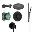 Hansgrohe ShowerSelect Douche pluie - partie encastrable - robinet thermostatique - pommeau - Ecosmart - bras de douche - douchette stick avec support - barre curseur - flexible - curseur - Noir mat SW1204558