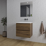 Saniclass Chaci Ensemble meuble de salle de bains - 60x46x55cm - lavabo en céramique blanc - 1 vasque - sans trou de robinet - 2 tiroirs - miroir rectangulaire - noyer (bois) SW816533