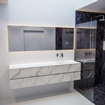 Mondiaz VICA Meuble Carrara avec 4 tiroirs 200x50x45cm vasque lavabo Moon droite sans trou de robinet SW410353