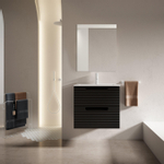 Saniclass Prime Balance Badkamermeubelset - 60x55x45cm - 1 ovale keramische wasbak wit - 1 kraangat - 2 lades - rechthoekige spiegel - mat zwart SW916116