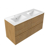 Saniclass Holz Atelier Badkamermeubelset - 120x45x62cm - Vygo keramische wastafel wit - 2 wasbakken - 2 kraangaten - 4 lades - mat eiken natural (hout) SW1441844