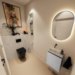 MONDIAZ TURE-DLUX Meuble toilette - 40cm - Plata - EDEN - vasque Opalo - position gauche - sans trou de robinet SW1104490