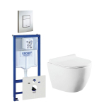 QeramiQ Salina Compact toiletset bestaande uit inbouwreservoir, compact wandcloset met toiletzitting en bedieningsplaat verticaal/horizontaal RVS SW444759