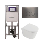 QeramiQ Dely Toiletset - 36.3x51.7cm - diepspoel - rimless - Geberit UP320 inbouwreservoir - softclose toilet zitting 35 mm - gunmetal bedieningsplaat - ronde knoppen - mat wit SW1235383