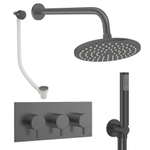 Crosswater MPRO Ensemble de douche de tête encastré - 3 poignées - vidage de bain - pomme de douche 20 cm - douchette à main - bras mural - gunmetal SW1472661