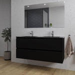 Saniclass Chaci Badkamermeubelset - 120x46x55cm - keramische wastafel zwart - 2 wasbakken - 2 kraangaten - 2 lades - rechthoekige spiegel - mat zwart SW816581