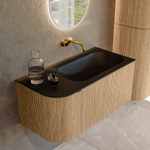 MONDIAZ KURVE 95cm Meuble salle de bain avec module 25 G - couleur Oak - 1 tiroir - 1 porte - vasque BIG SMALL droite - sans trous de robinet - Urban SW1138384