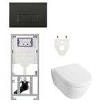 Villeroy & Boch Subway 2.0 DirectFlush Toiletset geberit reservoir bedieningsplaat rechthoekige knoppen - softclose - mat zwart (wit) SW791661