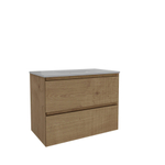 Saniclass Holz Atelier Meuble de salle de bain - 80x45x60cm - lavabo en céramique blanc - 1 vasque - sans trous de robinet - 2 tiroirs - Chêne Natural SW1437741