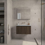 Saniclass Holz Base Ensemble meuble de salle de bains - 80cm - 1 vasque céramique blanche - sans trou de robinet - 1 tiroir - Armoire miroir - chêne foncé SW857470