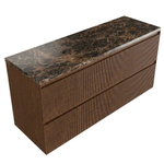 Saniclass Holz Atelier Badkamermeubelset - 140x45x63cm - Noche natuurstenen topblad dark emperador - zonder kraangat - 4 lades - mat walnut pure (hout) SW1478315
