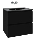 Adema Chaci Ensemble de meuble 80x45x55cm avec 2 tiroirs frein de chute vasque en céramique noire sans trou de robinet Noir mat SW809368