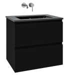 Saniclass Chaci Meuble de salle de bain - 80x45x55cm - lavabo en céramique noir mat - 1 vasque - sans trou de robinet - 2 tiroirs - noir mat SW809368