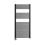 Sanicare Radiateur électrique - 111.8x60cm - 730W - design - thermostat - chrome - en bas à gauche - noir mat SW890908