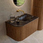 MONDIAZ KURVE-DLUX 75cm Meuble salle de bain avec module 25 G - couleur Walnut - 1 tiroir - 1 porte - vasque GRUNNE droite - sans trou de robinet - couleur Lava SW1137208