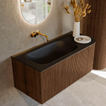 MONDIAZ KURVE Meuble de salle de bains 105 cm avec module 25 R couleur Walnut avec 1 tiroir et 1 porte. Lavabo BIG SMALL gauche sans trou de robinet Urban. SW1138491