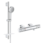 GROHE Precision Feel Ensemble de douche - robinet de douche thermostatique - 28.3cm - ensemble de barre de douche Vitalio Joy - 60cm - douchette ronde - 3 types de jets - chrome SW1565488