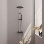 Brauer Gunmetal Edition Regendoucheset opbouw - hoofddouche 30cm - glijstang - handdouche staaf 1 stand - gladde knoppen - PVD - geborsteld gunmetal SW1164738