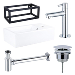 FortiFura Fuente Pack Lave-mains - 40x22x30cm - 1 trou de robinet - céramique - cadre noir - robinet Chrome - Blanc brillant SW1111486