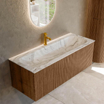 MONDIAZ KURVE-DLUX 120cm Meuble salle de bain - couleur Walnut - 1 tiroir - vasque BIG LARGE centre - 1 trou de robinet - couleur Glace SW1138052