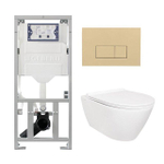 QeramiQ Salina Toiletset - rimless - Geberit inbouwreservoir - diepspoel wandcloset - softclose - quickrelease - beige bedieningspaneel - rechthoekige knoppen - wit glans SW1164829