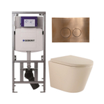 QeramiQ Dely Pack WC - 36,3x51,7cm - à fond creux - sans bride - réservoir encastré Geberit UP320 - abattant WC softclose 35 mm - plaque de commande en cuivre - boutons ronds - beige mat SW1236515