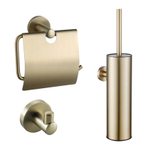 Fortifura Calvi Toiletset - toiletborstelhouder - gesloten - handdoekhaak - toiletrolhouder - met klep - geborsteld messing (goud) SW1381785