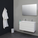 Basic Bella Meuble avec lavabo acrylique 2 trous de robinet 100x55x46cm avec armoire toilette à 2 portes gris Blanc brillant SW398071