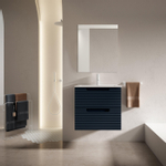 Saniclass Prime Balance Ensemble meuble de salle de bains - 60x55x45cm - 1 vasque ovale en céramique blanche - 1 trou de robinet - 2 tiroirs - miroir rectangulaire - bleu marine mat SW916125