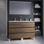 Saniclass Chaci PLUS Meuble de salle de bain - 120x86x46cm - lavabo en céramique blanc - 2 vasques - 2 trous de robinet - 6 tiroirs - miroir rectangulaire - noyer (hout) SW926303
