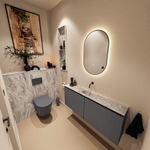 MONDIAZ TURE-DLUX Meuble toilette - 120cm - Dark Grey - EDEN - vasque Glace - position centrale - sans trou de robinet SW1103294