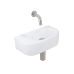 QeramiQ Fuente fonteinset – halfrond – 40x21.5x12 cm – keramiek wit mat – zonder kraangat – kraan geborsteld RVS SW1233099