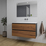 Adema Industrial 2.0 ensemble de meubles de salle de bain 100x45x55cm 1 vasque en céramique blanche sans trou de robinetterie miroir rectangulaire bois/noir SW857442