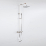 Fortifura Calvi Ensemble de douche de pluie - thermostatique - pomme de douche 25cm - flexible métallique - douchette barre - Acier inox brossé PVD SW1204409