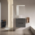 Saniclass Prime Balance Ensemble meuble de salle de bains - 60x55x45cm - 1 vasque rectangulaire en céramique blanche - 1 trou de robinet - 2 tiroirs - miroir rectangulaire - mat anthracite SW916108