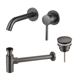 Fortifura Calvi Slim Wastafelkraanset - inbouw wastafelkraan - klikwaste plug - design - sifon - PVD - geborsteld gunmetal (antraciet) SW915282