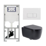 QeramiQ Dely Swirl Ensemble WC- 36.3x51.7cm - Réservoir encastré Geberit UP320 - abattant fin - Plaque de commande blanche brillante - Boutons rectangulaires - Noir mat SW1130191