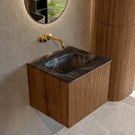 MONDIAZ KURVE-DLUX 50cm Meuble salle de bain - couleur Walnut - 1 tiroir - vasque GRUNNE centre - sans trou de robinet - couleur Lava SW1137215