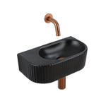 QeramiQ Fuente pack lave-mains – demi-rond – 40 x 21,5 x 12 cm – céramique noir mat – sans perçage – cannelé SW1233128