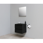 Basic Bella Meuble salle de bains avec lavabo acrylique Noir 60x55x46cm sans trous de robinet avec miroir et éclairage Noir mat SW491760