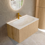 MONDIAZ KURVE-DLUX 80cm Meuble salle de bain - couleur Oak - 1 tiroir - vasque BIG SMALL centre - 1 trou de robinet - couleur Ostra SW1137712