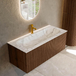 MONDIAZ KURVE-DLUX Meuble de salle de bains 110 cm couleur Walnut avec 1 tiroir. Lavabo BIG MEDIUM central 1 trou de robinet couleur Glace. SW1138046