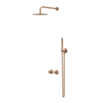 IVY Bond Ensemble de douche pluie - encastrable - symétrie - inverseur 2 voies avec arrêt - bras mural 40 cm - pomme de douche medium 25 cm - support avec sortie - flexible de douche 150 cm - douchette stick - Cuivre brossé mat PVD SW1033439