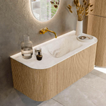 MONDIAZ KURVE-DLUX 110cm Meuble salle de bain avec module 25 G et D - couleur Oak - 1 tiroir - 2 portes - vasque CLOUD centre - sans trou de robinet - couleur Frappe SW1137304