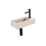 QeramiQ Lave-mains Kit lave-mains - 37.5x18.5x9cm - céramique - trou de robinet à droite - robinet lave-mains noir mat - bonde de vidage - siphon abaissé - Mat Beige SW1232734