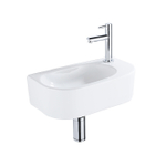 QeramiQ Fuente Ensemble de lavabo - 40x21.5x12cm - droit - lisse - demi-rond - 1 trou de robinet - céramique - robinet de lavabo chromé - bouchon de vidange - siphon abaissé - Blanc Brillant SW1232783