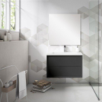 Saniclass Prime Core Meuble de salle de bain - 80x50x45cm - 1 vasque ovale en céramique blanc - 1 trou de robinet - 2 tiroirs - miroir rectangulaire - noir mat SW925863