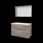 Basic-Line Basic 46 ensemble de meubles de salle de bain 100x46cm avec poignées 2 tiroirs vasque acrylique 2 trous de robinetterie miroir mfc scotch oak SW350858