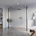 Fortifura Galeria Vrijstaande Inloopdouche - 180x200cm - helder geribbeld - antikalk - 8mm veiligheidsglas - 2 zijwanden - 40cm - wandsteunen en hoekprofielen - mat zwart SW993216